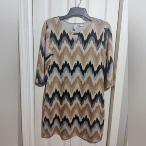 Tacera Black and Tan Sheath Dress 3/4 Sleeve Crew Neck